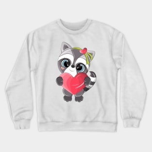 Funny raccoon with a big heart Crewneck Sweatshirt